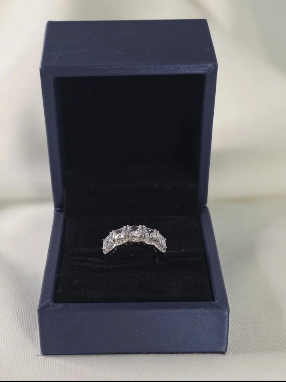 Italo 5 Stone White Sapphire Ring 925 Sterling Silver Size 6.5 New in Box